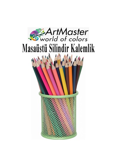Masaüstü Metal Silindir Kalemlik Ve 3 Lü Düzenleyici 1 Paket Fileli Perfore Açık Yeşil Kalemlik Kağıtlık Düzenleyici Açık Pembe
