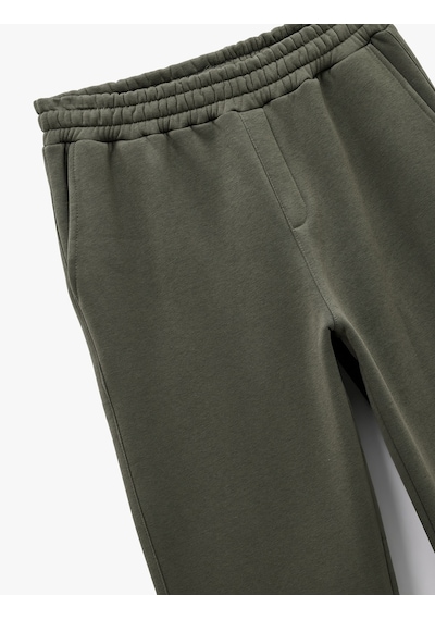 Koton Straight Fit Cep Detaylı Şardonlu Beli Lastikli Kışlık Eşofman Altı Haki 6wam40033mk