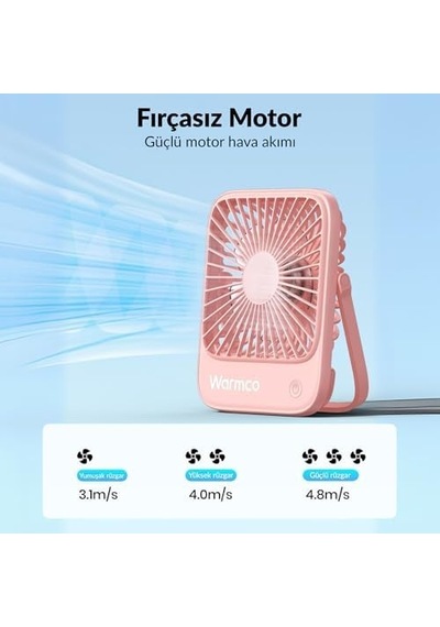 Warmco D1 Masaüstü Vantilatör Usb Ve Type-c Bağlantılı Taşınabilir Ultra İnce Soğutucu Fan Pembe .