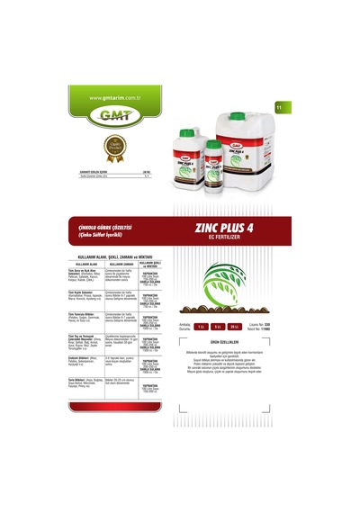 Gmt Zinc Plus 4 1 Lt Çinkolu Gübre Çözeltisi