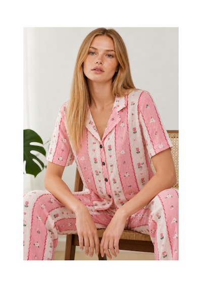 Fit Women Kadın Kısa Kol Comfort Pembe Pijama Takımı 4738