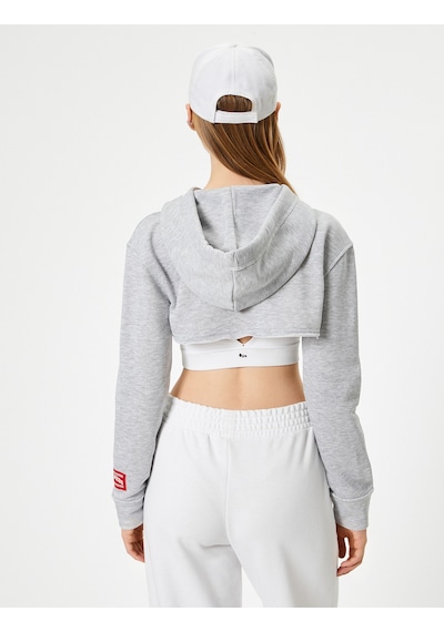 Koton Crop Spor Sweatshirt Kapüşonlu Fermuarlı Rahat Kesim Gri Melanj 4sak20019nk Gri Melanj