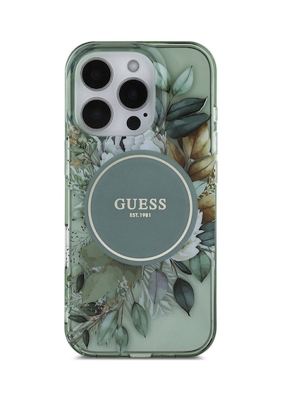 Apple Uyumlu iPhone 16 Pro Kılıf Guess Lisanslı Magsafe Özellikli Iml Baskılı Çiçek İnci Bileklikli Yeşil