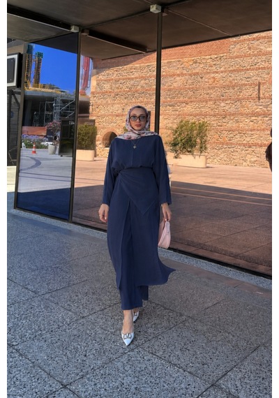 Riella Butik Nehir Üçlü Tesettür Takım Lacivert