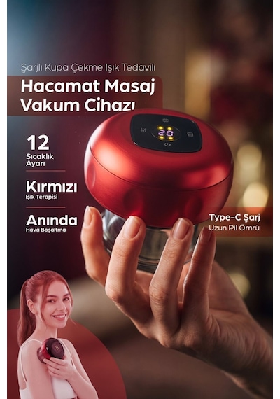 Şarjlı Hacamat Işık Tedavili Masaj Selülit Ve Yağ Yakma Kupa Çekme Kas Stimülatörü Vakum Akupuntur