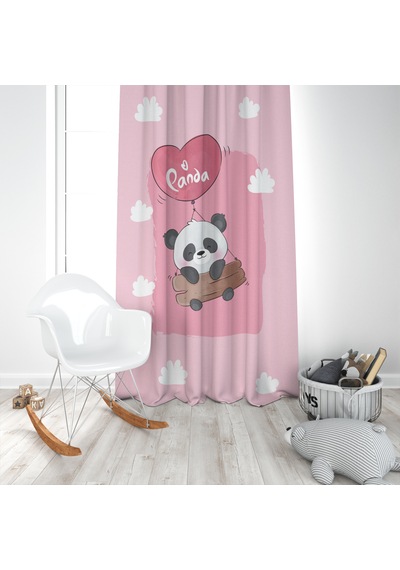 Uçan Panda 2 Kanat Pembe Fon Perde Pembe