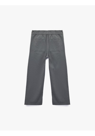 Koton Pamuklu Beli Bağcıklı Bol Kesim Gabardin Pantolon Gri 7wkb40017tw