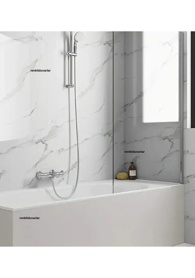 60cm X 280cm Tek Parça Rulo Shiny Beyaz Mermer Desenli Banvo Salon Wc Yapışkanlı Duvar Paneli Kağıdı