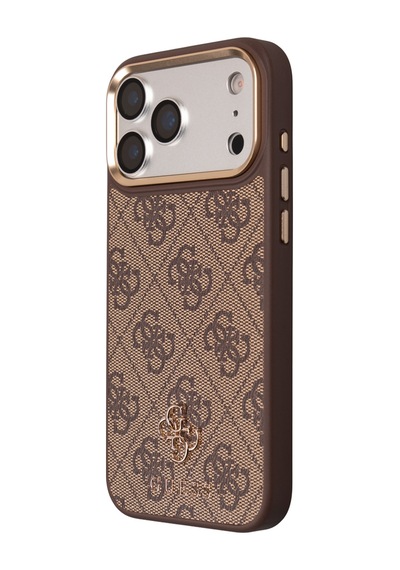 Apple Uyumlu iPhone  17 Pro Max Guess Lisanslı 4g Ve Yazı Logolu Kılıf + Kartlık + Askı İpi 3in1 Set Kahverengi Kahverengi