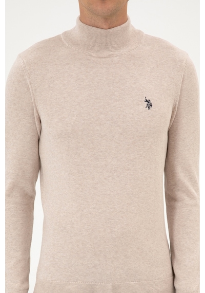 U.S. Polo Assn. Erkek Slim Fit Boğazlı Taş Melanj Basic Kazak 50313712-VR225