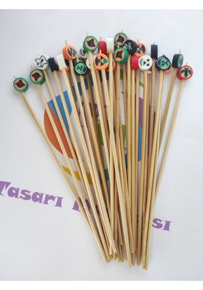15 Cm Uzun Kürdan - 30 Adet Dekoratif Cadılar Bayramı Boncuklu Kokteyl Karıştırıcı Karışık Model