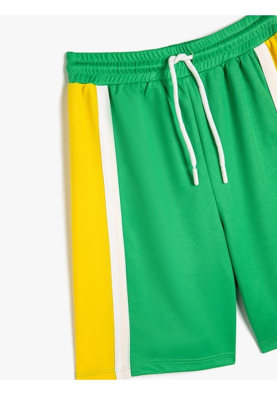 Koton Oversize Spor Şort Beli Bağlamalı Renk Bloklu Yeşil 4skb40255tk Yeşil