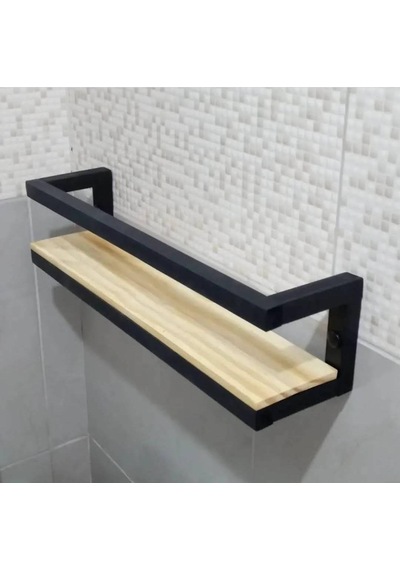 Kuzela Metal Ahşap Banyo Havluluk Raf Vetuvalet Kağıtlığı Rafı Ceviz