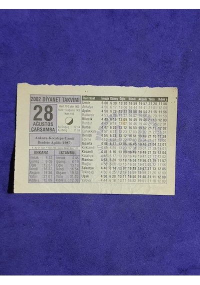 28 Ağustos 2002 Takvim Yaprağı - Nostalji Koleksiyonluk Takvim Yaprağı A