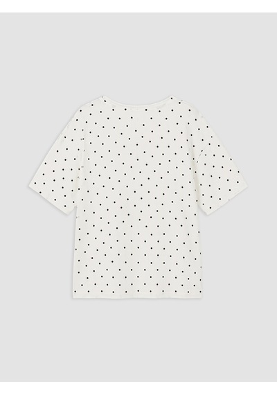 Lcw Dream Ekru Bisiklet Yaka Puantiyeli Kadın Pijama Üstü