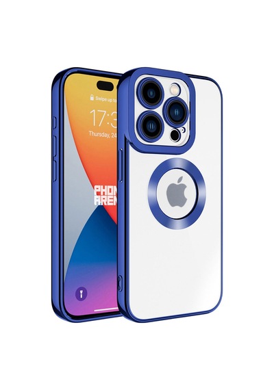 Apple Uyumlu iPhone 15 Pro Yanları Renkli Lens Korumalı Logo Gösteren Şeffaf Luxury Silikon Kılıf