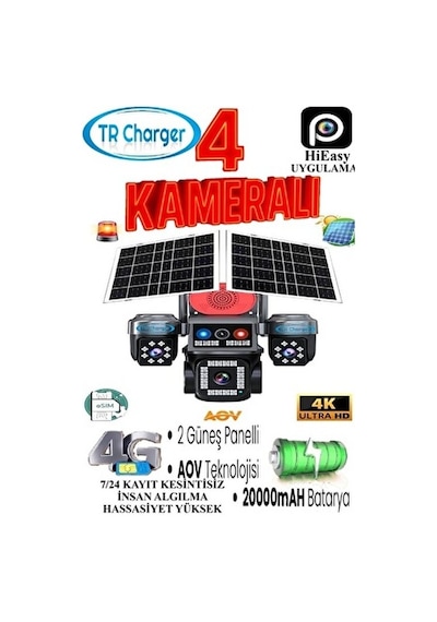 Tr Charger 4 Kameralı E-sım Güneş Enerjili Güvenlik Kamerası