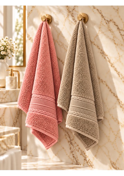 Puffy 2 Adet %100 Bambu Renkli Çavuş Desenli Ultura Yumuşak 50x85 Cm Havlu / Yüz Havlusu / Saç Havlusu / Çeyiz Seti Krem