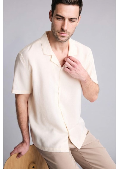 Defacto Regular Fıt Polo Yaka Tencel Kısa Kollu Gömlek G8083ax26smbg734 Bej-bg734