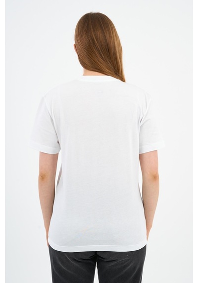 Bisiklet Yaka Baskılı Pamuklu T-shirt B23-ts Beyaz