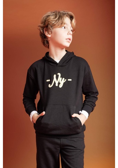DeFacto Erkek Çocuk Oversize Geniş Kalıp Kapüşonlu Sırt Baskılı Sweatshirt B6135A824SPBK81