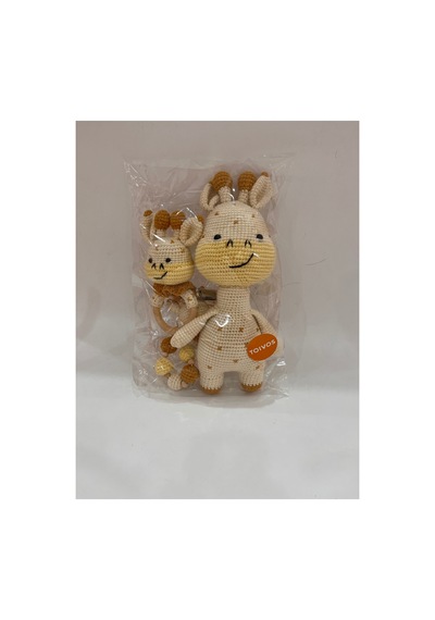 El Örgüsü Zürafa Set Amigurumi + Çıngıraklı Diş Kaşıyıcı + Emzik Zinciri Sarı