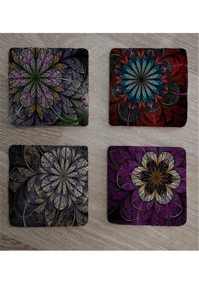 Geometrik Desenler Doğal Taş Bardak Altlığı 4'lü Set - Natural Stone Coasters-174263 Çok Renkli