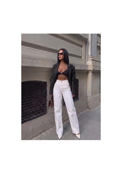 HLT Jeans Kadın Beyaz Yıkamalı Wide Leg Yüksek Bel Likralı Jean Kot Pantolon Jessica-2040
