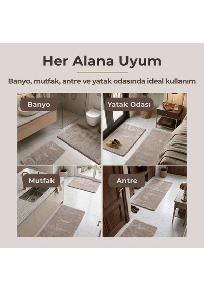 Queen Ultra Soft 2’li Paspas Seti | Bej 50x80 + 80x120 CM Banyo, Mutfak ve Antre Çok Amaçlı Kullanım