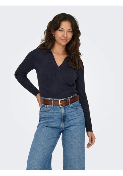 Only Onlkaya Ls Polo Knt Noos Kadın Polo Yaka Triko Kazak 15344841 Lacivert