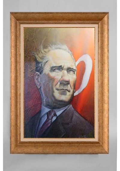 Altın Varaklı Çerçeveli Paspartulu Atatürk Tablo E848
