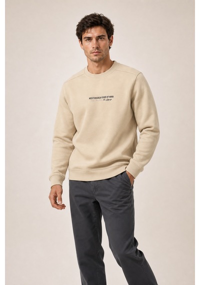 Redline Takes Bisiklet Yaka Kışlık Regular Fit Sweatshirt Bej