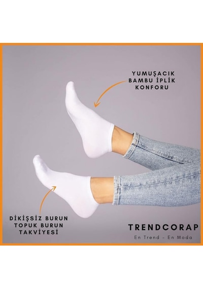 Trendcorap Premium Bambu Erkek Sneaker Görünmez Bilekte Spor Çorap 10 Lu Özel Kutu Beyaz