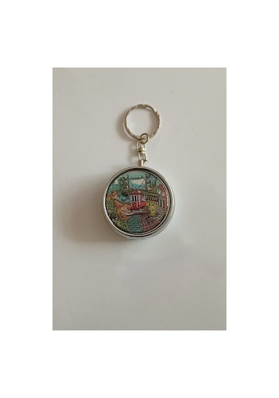 Mini Taşınabilir Cep Küllüğü Mini Cep Küllüğü Anahtarlıklı - Çanta Küllüğü 5cm - İstanbul Desenli Kapaklı Metal Mini Kül Tabağı