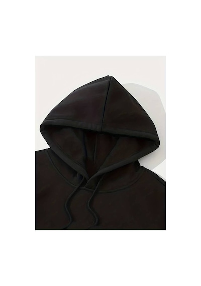 Medinenur İskambil Kart Desenli Kapüşonlu Sweatshirt siyah