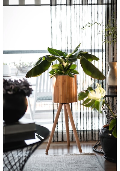 Bambu Ahşap Ayaklı Sepet Saksılık Naturel Çok Amaçlı İç Ve Dış Mekan Dekoratif Saksı Naturel Bambu