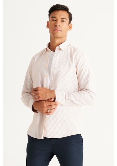 AC&Co / Altınyıldız Classics Erkek Beyaz Turuncu Slim Fit Dar Kesim Gizli Düğmeli Yaka Pamuklu Çizgili Gömlek Beyaz - Turuncu AC&Co / Altınyıldız Classics Erkek Beyaz Turuncu Slim Fit Dar Kesim Gizli Düğmeli Yaka Pamuklu Çizgili Gömlek Beyaz - Turuncu