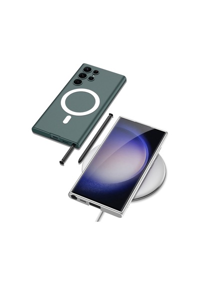 Rba Aksesuar Galaxy Uyumlu S23 Ultra Kılıf Wireless Şarj Özellikli Rba Kıpta M-safe Silikon Kapak - Yeşil Yeşil