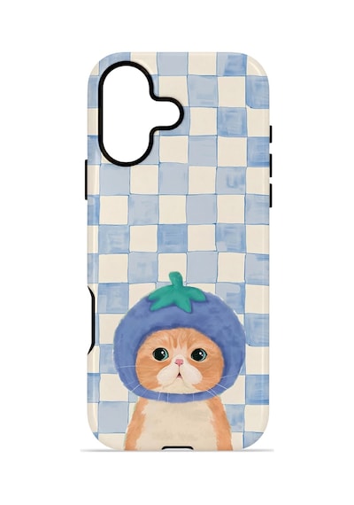 Apple iPhone Uyumlu 17 Vorian Çift Katmanlı Kılıf Blueberry Cat Check