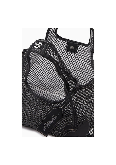 3.1 Phillip Lim Kristal Fileli Mini Market Çantası, Şık & Pratik, Logo Etiketi El Çantası Siyah