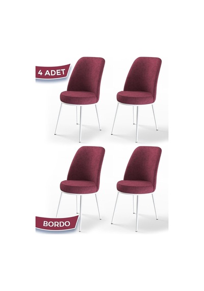 Canisa Concept Dexa Serisi, Üst Kalite Yemek Odası Sandalyesi, Metal Beyaz Iskeletli, 4 Bordo Adet Bordo, Metal