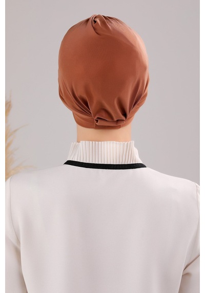 Melodi Scarf Kadın Üç Bantlı Çapraz Hazır Türban Dış Bone Taba Taba