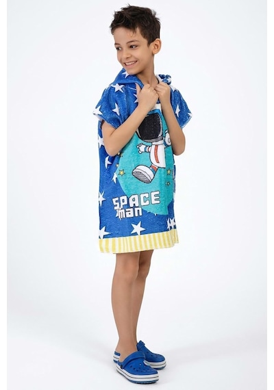 Vevien Home Astronot Desen Çocuk Panço Plaj Havlusu Lacivert 7-8 Yaş Genel