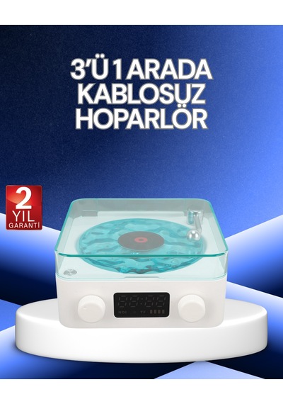 3-1 Kablosuz Bluetooth Hoparlör Gece Lambalı, Saatli, Retro Tasarım