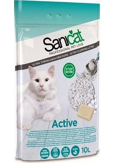 Sanicat Active Oksijenli Dezanfektan İnce Taneli Topaklaşan Bentonit Kedi Kumu 10 L