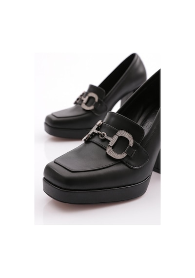 Dgn 0951 Kadin Küt Burun Tokali Platform Topuklu Ayakkabi 0951-2216-R4864 Siyah