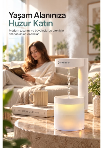 Kensa Ultrasonik Hava Nemlendirici 580 Ml Buhar Makinesi 5 Farklı Gece Lambası Damlacık Efektli