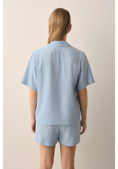 Suwen Petra Gömlek Yaka Şort Pijama Takımı Sh26512667b015 Mavi