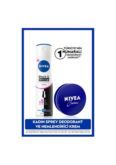 Creme Nemlendirici 30ml Ve Kadın Sprey Deodorant Black&white Invisible Clear 150ml, Anti-perspirant