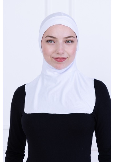 Loggia Beyaz Ninja Bone Boyunluklu Likralı Sporcu Bonesi Kadın Pratik Tesettür Hijab Başörtü Beyaz